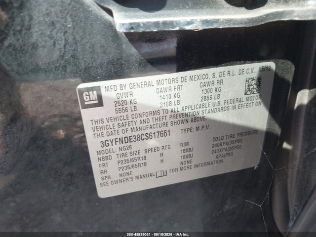 45839061 :رقم المزاد ، 3GYFNDE38CS617661 vin ، 2012 Cadillac Srx Luxury Collection مزاد بيع