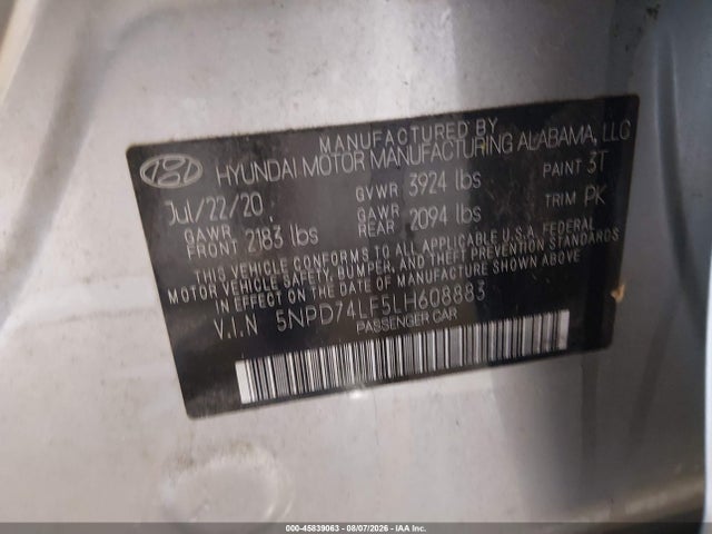5NPD74LF5LH608883 Hyundai ELANTRA SE