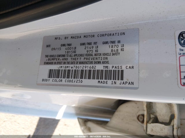 Aukcja sprzedaży 2016 Mazda Mazda3 I Touring, vin: JM1BM1W78G1291682, numer aukcji: 45839077