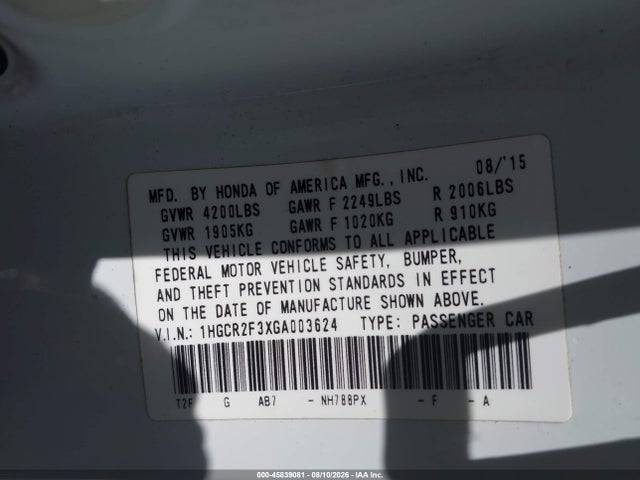 1HGCR2F3XGA003624 Honda ACCORD LX