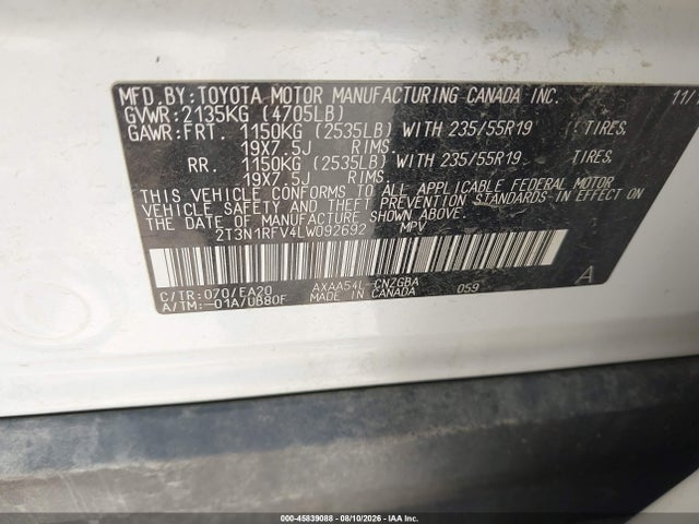 Toyota Rav4 Limited 2020 2T3N1RFV4LW092692 Image 9