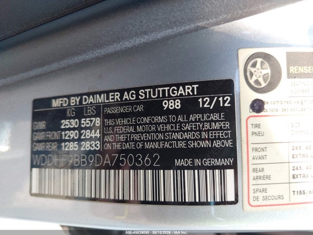 Продаж на аукціоні авто 2013 Mercedes-benz E 550 4matic, vin: WDDHF9BB9DA750362, номер лоту: 45839090