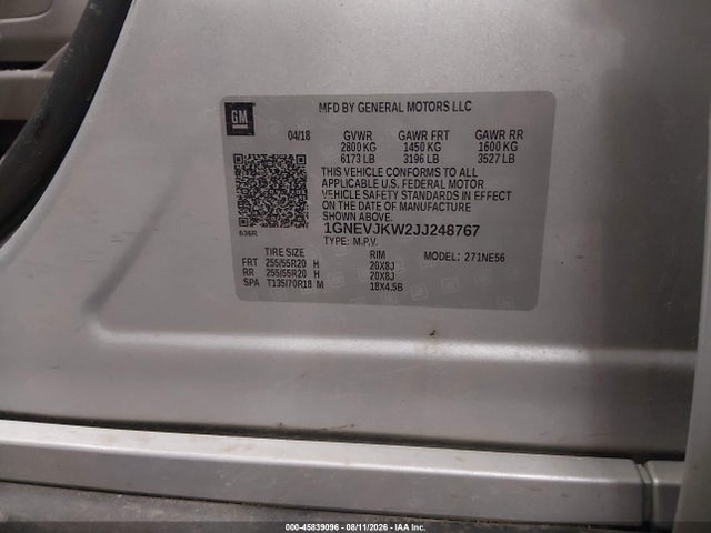 45839096 :رقم المزاد ، 1GNEVJKW2JJ248767 vin ، 2018 Chevrolet Traverse Premier مزاد بيع
