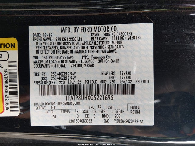 1FATP8UHXG5221695 Ford Mustang Ecoboost Premium