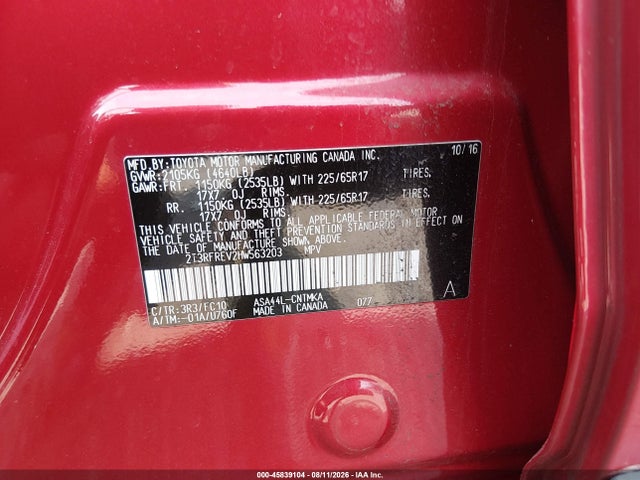 Aukcja sprzedaży 2017 Toyota Rav4 Xle, vin: 2T3RFREV2HW563203, numer aukcji: 45839104