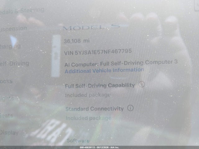 Продаж на аукціоні авто 2022 Tesla Model S Dual Motor All-wheel Drive, vin: 5YJSA1E57NF467795, номер лоту: 45839113