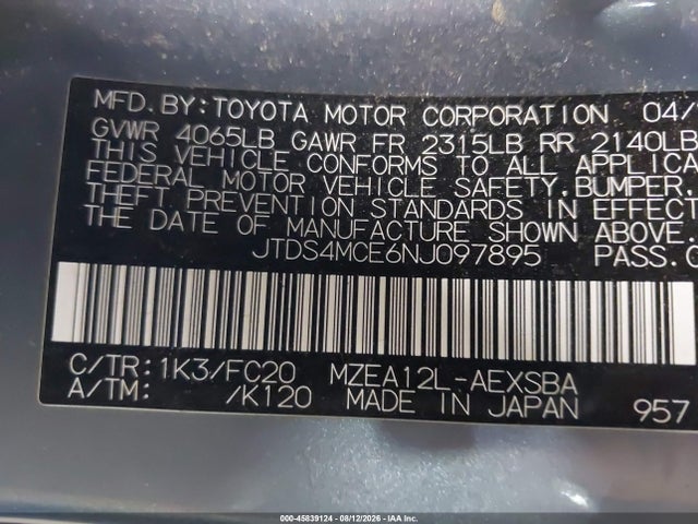 Aukcja sprzedaży 2022 Toyota Corolla Se, vin: JTDS4MCE6NJ097895, numer aukcji: 45839124