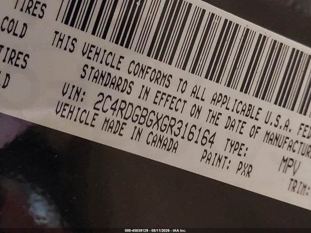 2016 Dodge Grand Caravan Se Plus მანქანა იყიდება აუქციონზე, vin: 2C4RDGBGXGR316164, აუქციონის ნომერი: 45839129