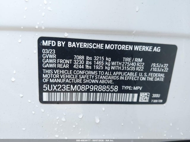 Aukcja sprzedaży 2023 Bmw X7 Xdrive40i, vin: 5UX23EM08P9R88558, numer aukcji: 45839177