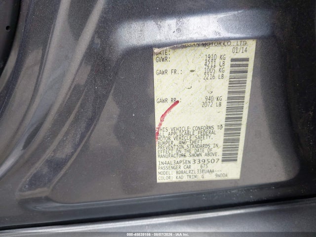 1N4AL3AP5EN339507 Nissan Altima 2.5/2.5 S/2.5 Sl/2.5 Sv