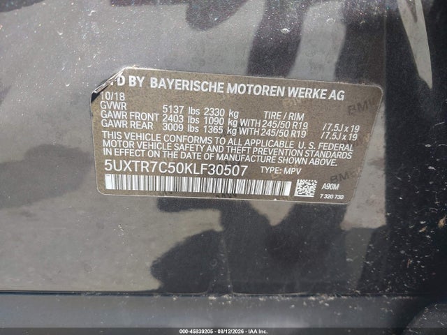 Продаж на аукціоні авто 2019 Bmw X3 Sdrive30i, vin: 5UXTR7C50KLF30507, номер лоту: 45839205