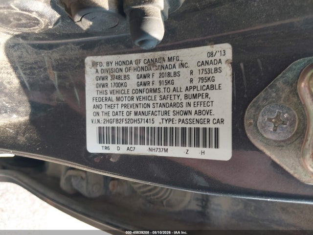 Продаж на аукціоні авто 2013 Honda Civic Lx, vin: 2HGFB2F52DH571415, номер лоту: 45839208