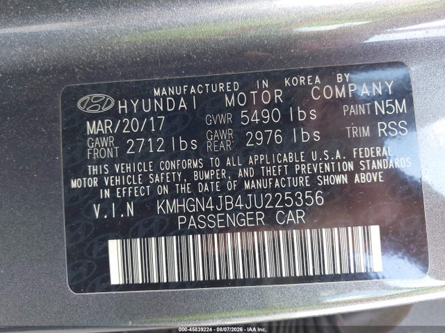2018 Genesis G80 3.3t Sport მანქანა იყიდება აუქციონზე, vin: KMHGN4JB4JU225356, აუქციონის ნომერი: 45839224