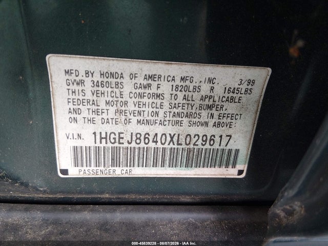Продаж на аукціоні авто 1999 Honda Civic Ex, vin: 1HGEJ8640XL029617, номер лоту: 45839228