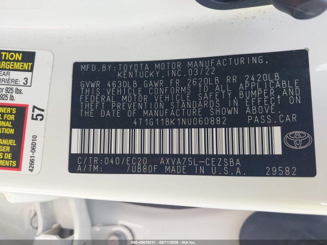 Aukcja sprzedaży 2022 Toyota Camry Se Nightshade Special Awd, vin: 4T1G11BK1NU060882, numer aukcji: 45839231