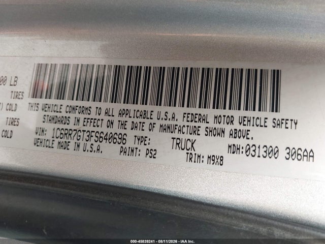 Aukcja sprzedaży 2015 Ram 1500 Big Horn, vin: 1C6RR7GT3FS640696, numer aukcji: 45839241