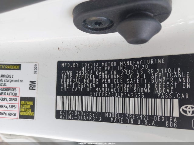 Toyota COROLLA LE 2020 5YFEPRAE0LP142536 Image 9
