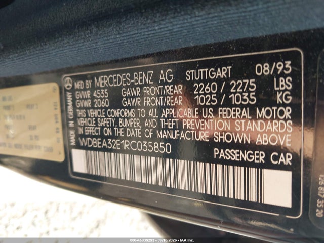 Продаж на аукціоні авто 1994 Mercedes-benz E 320, vin: WDBEA32E1RC035850, номер лоту: 45839293