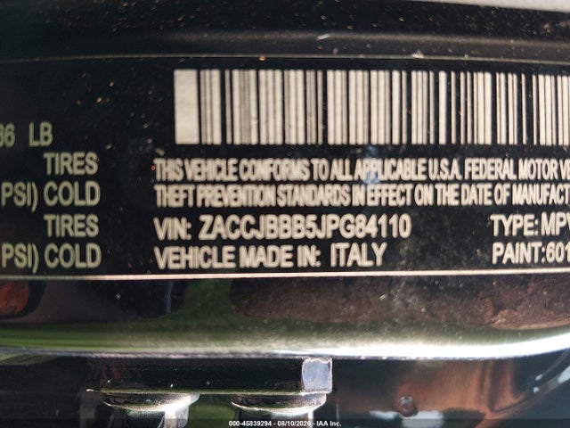 45839294 :رقم المزاد ، ZACCJBBB5JPG84110 vin ، 2018 Jeep Renegade Latitude 4x4 مزاد بيع