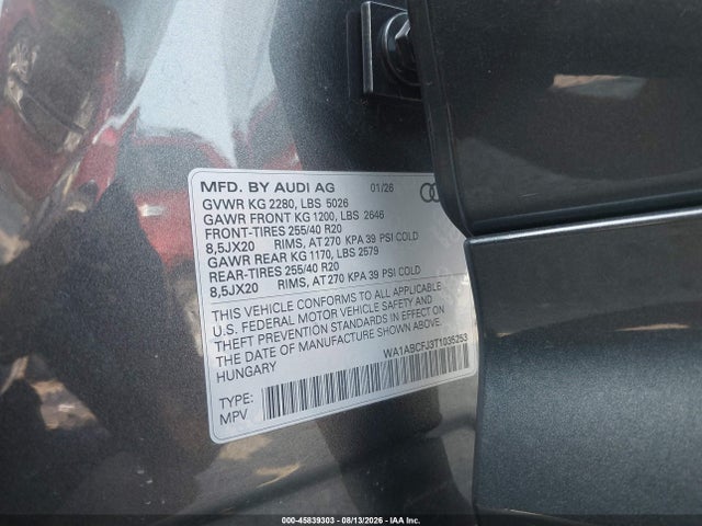 Aukcja sprzedaży 2026 Audi Q3 Tfsi Quattro S Tronic, vin: WA1ABCFJ3T1035253, numer aukcji: 45839303