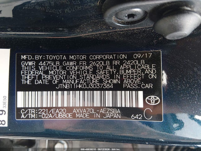 JTNB11HK0J3037384 Toyota CAMRY SE