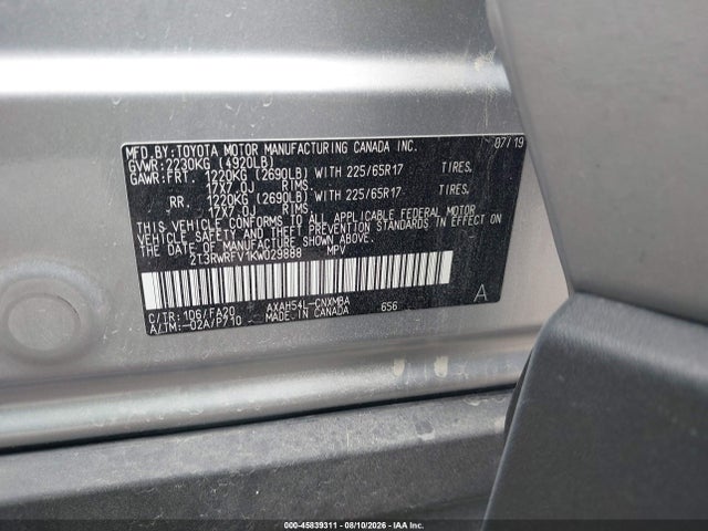 2T3RWRFV1KW029888 Toyota Rav4 Hybrid Xle