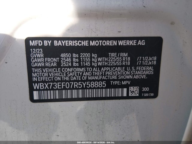 45839320 :رقم المزاد ، WBX73EF07R5Y58885 vin ، 2024 Bmw X1 Xdrive28i مزاد بيع