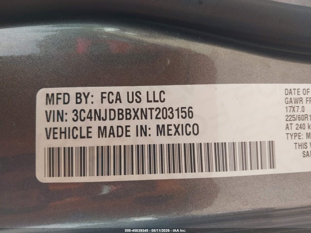45839340 :رقم المزاد ، 3C4NJDBBXNT203156 vin ، 2022 Jeep Compass Latitude 4x4 مزاد بيع