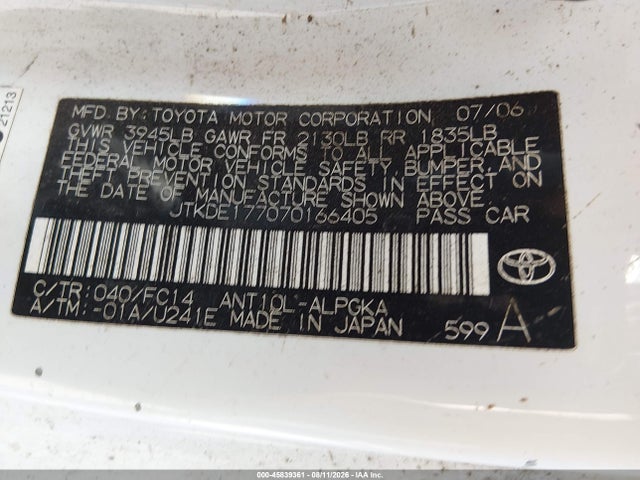 Aukcja sprzedaży 2007 Scion Tc, vin: JTKDE177070166405, numer aukcji: 45839361