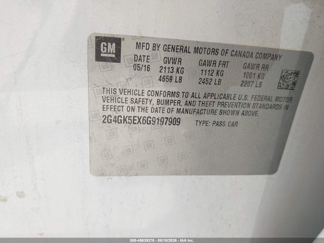 Aukcja sprzedaży 2016 Buick Regal Turbo, vin: 2G4GK5EX6G9197909, numer aukcji: 45839376