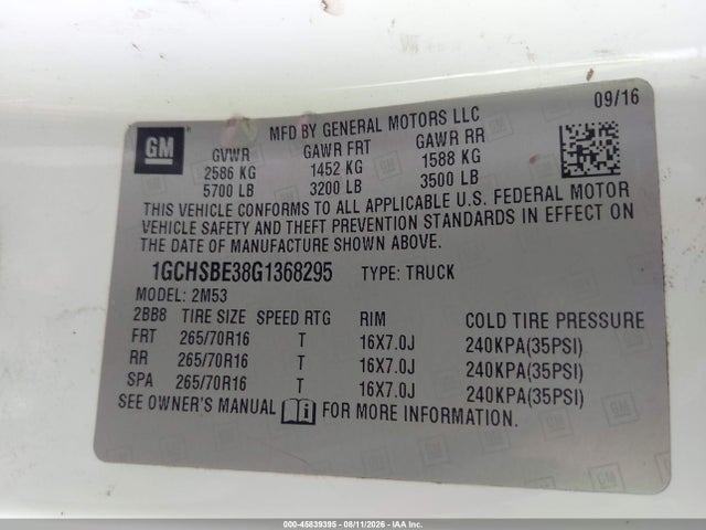 Chevrolet Colorado Wt 2016 1GCHSBE38G1368295 Image 9