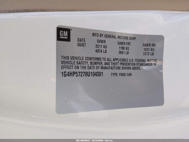 Продажа на аукционе авто 2008 Buick Lucerne Cx, vin: 1G4HP57278U104391, номер лота: 45839427