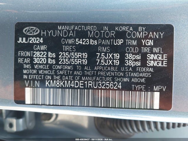 45839437 :رقم المزاد ، KM8KM4DE1RU325624 vin ، 2024 Hyundai Ioniq 5 Se مزاد بيع
