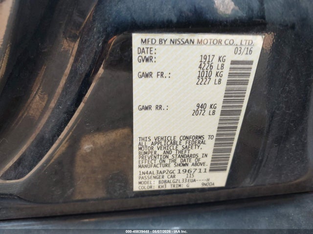 Nissan Altima 2.5 S 2016 1N4AL3AP2GC196711 Image 9