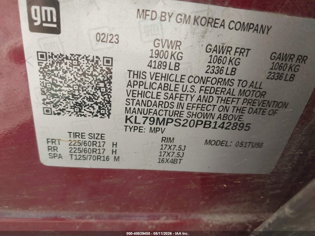 45839458 :رقم المزاد ، KL79MPS20PB142895 vin ، 2023 Chevrolet Trailblazer Fwd Lt مزاد بيع