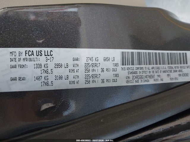 45839503 :رقم المزاد ، 2C4RDGBG1HR706507 vin ، 2017 Dodge Grand Caravan Se مزاد بيع