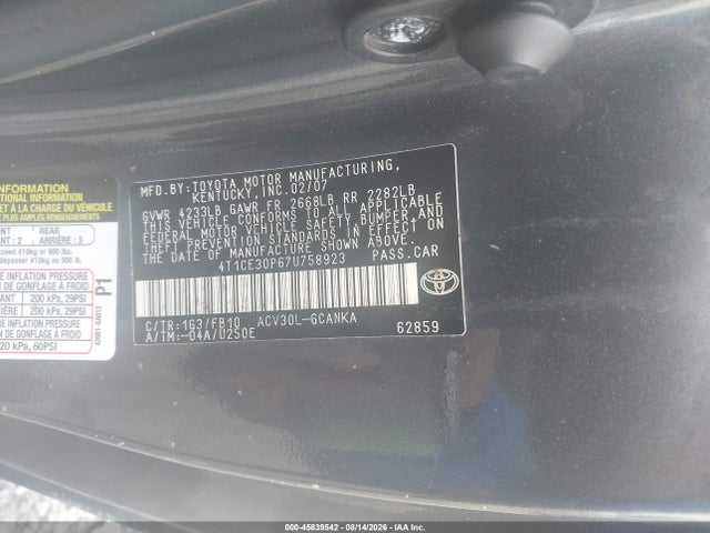 Aukcja sprzedaży 2007 Toyota Camry Solara Se, vin: 4T1CE30P67U758923, numer aukcji: 45839542