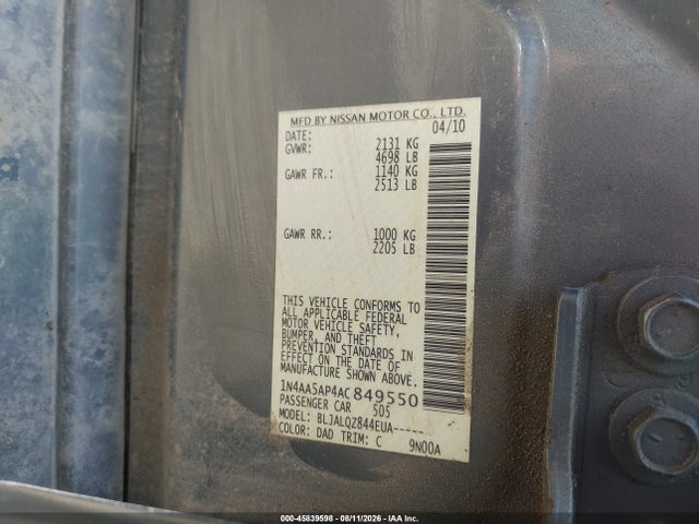 Aukcja sprzedaży 2010 Nissan Maxima 3.5 S, vin: 1N4AA5AP4AC849550, numer aukcji: 45839598