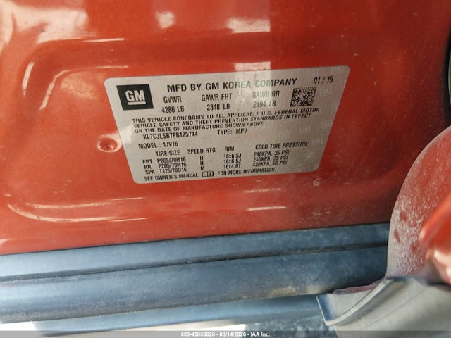 Продаж на аукціоні авто 2015 Chevrolet Trax Lt, vin: KL7CJLSB7FB125744, номер лоту: 45839628
