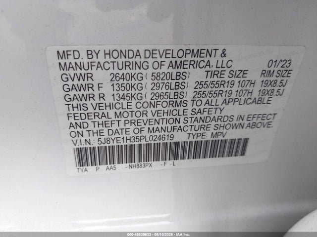 Aukcja sprzedaży 2023 Acura Mdx Standard, vin: 5J8YE1H35PL024619, numer aukcji: 45839633