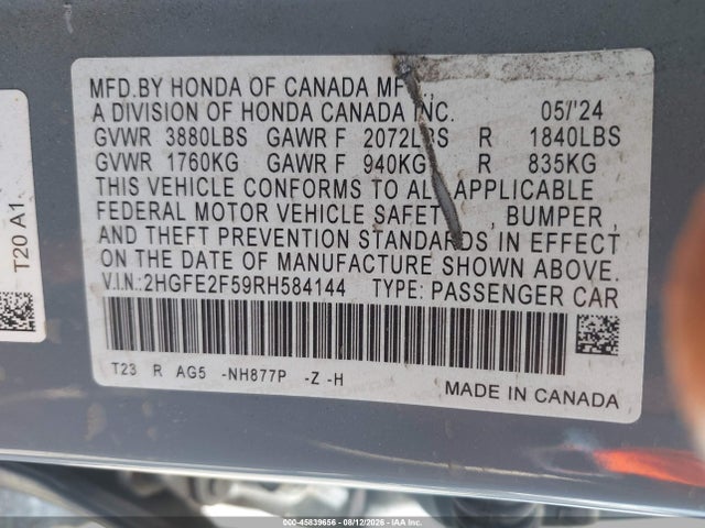 2HGFE2F59RH584144 Honda Civic Sport