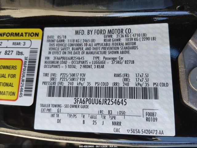 3FA6P0UU6JR254645 Ford Fusion Hybrid S
