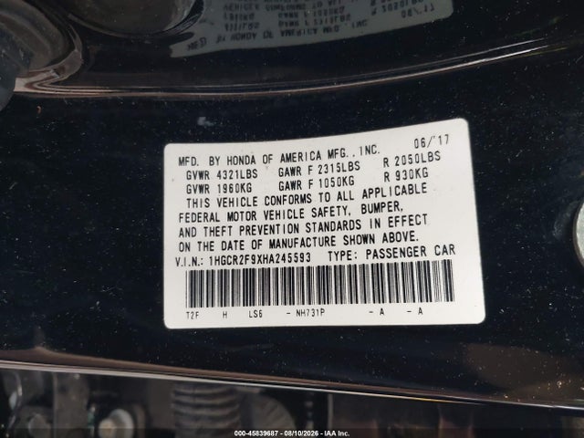 Honda Accord Ex-l 2017 1HGCR2F9XHA245593 Image 9