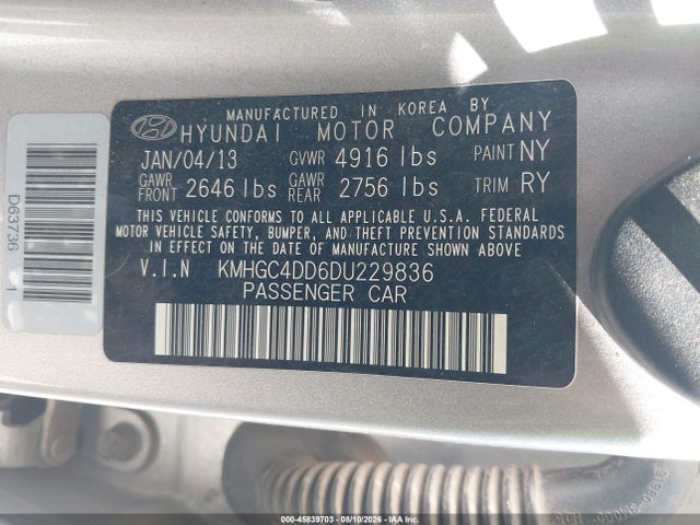 Aukcja sprzedaży 2013 Hyundai Genesis 3.8, vin: KMHGC4DD6DU229836, numer aukcji: 45839703