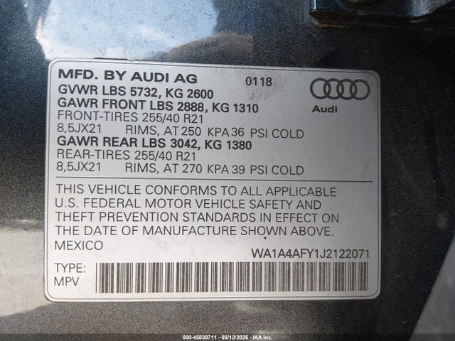Продажа на аукционе авто 2018 Audi Sq5 3.0t Premium Plus, vin: WA1A4AFY1J2122071, номер лота: 45839711