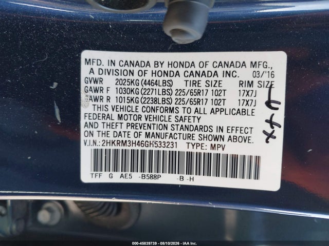 Honda CR-V SE 2016 2HKRM3H46GH533231 Image 9