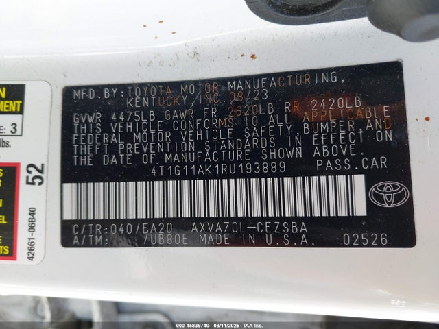 2024 Toyota Camry Se მანქანა იყიდება აუქციონზე, vin: 4T1G11AK1RU193889, აუქციონის ნომერი: 45839740