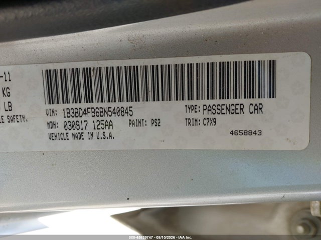 Продаж на аукціоні авто 2011 Dodge Avenger Express, vin: 1B3BD4FB6BN540845, номер лоту: 45839747