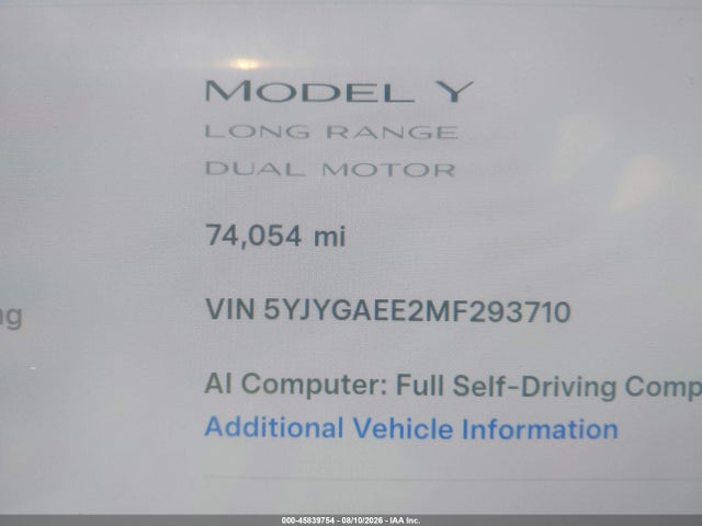 Продажа на аукционе авто 2021 Tesla Model Y Long Range Dual Motor All-wheel Drive, vin: 5YJYGAEE2MF293710, номер лота: 45839754