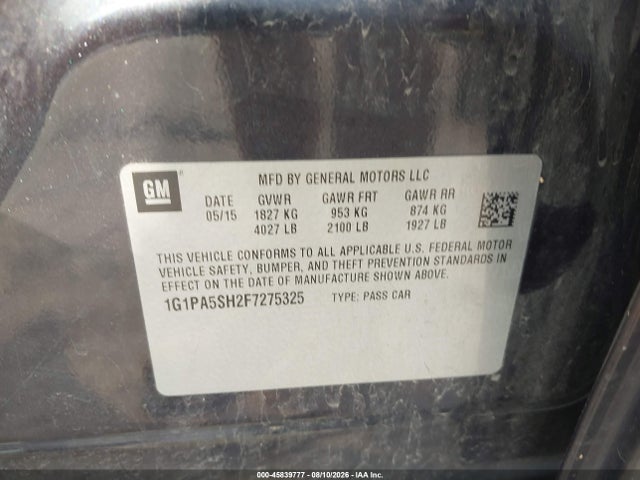 Aukcja sprzedaży 2015 Chevrolet Cruze Ls Auto, vin: 1G1PA5SH2F7275325, numer aukcji: 45839777